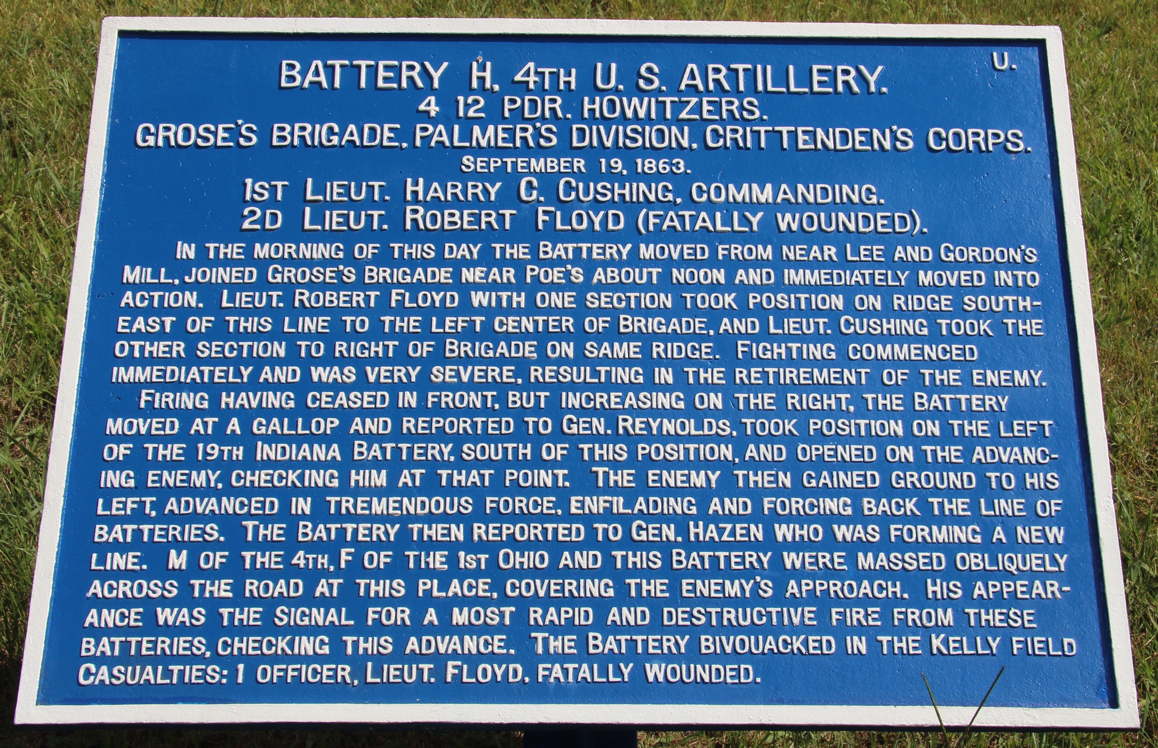 Battery H, 4th U. S. Artillery Marker