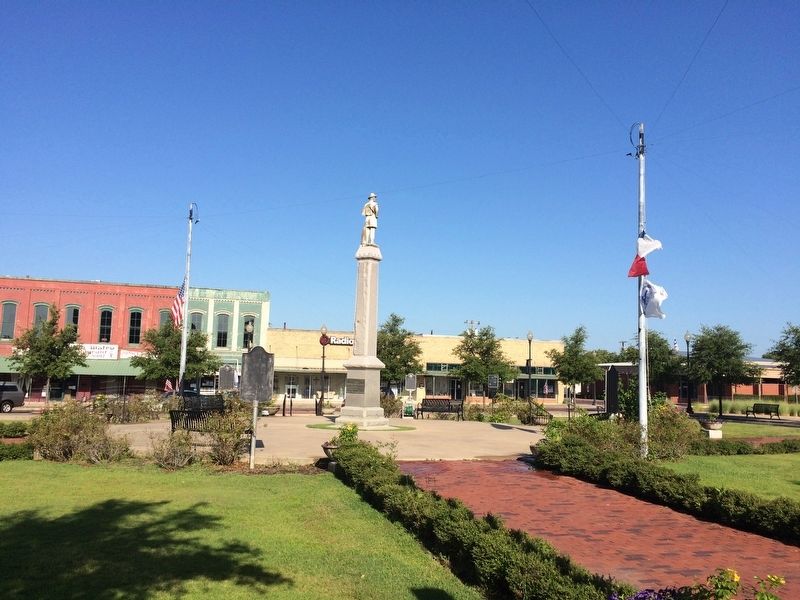 View of town square and this marker near Texas flag. image. Click for full size.