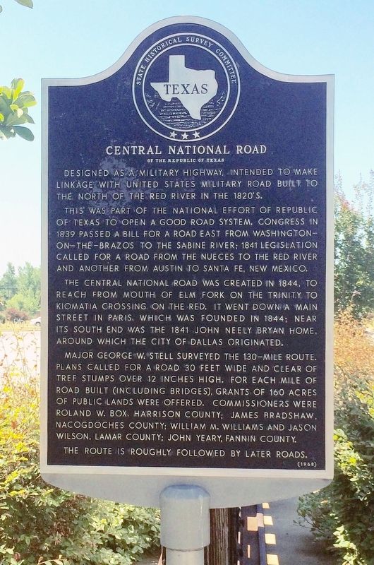 Central National Road of the Republic of Texas Marker image. Click for full size.