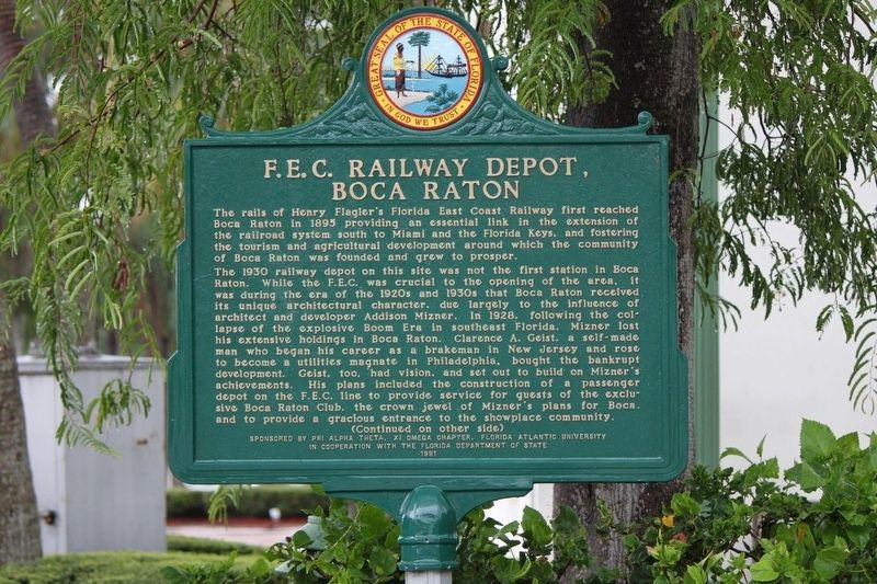 F.E.C. Railway Depot, Boca Raton Marker image. Click for full size.