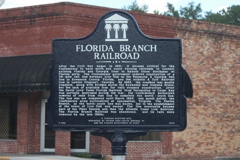 Florida Branch Railroad Marker image. Click for full size.