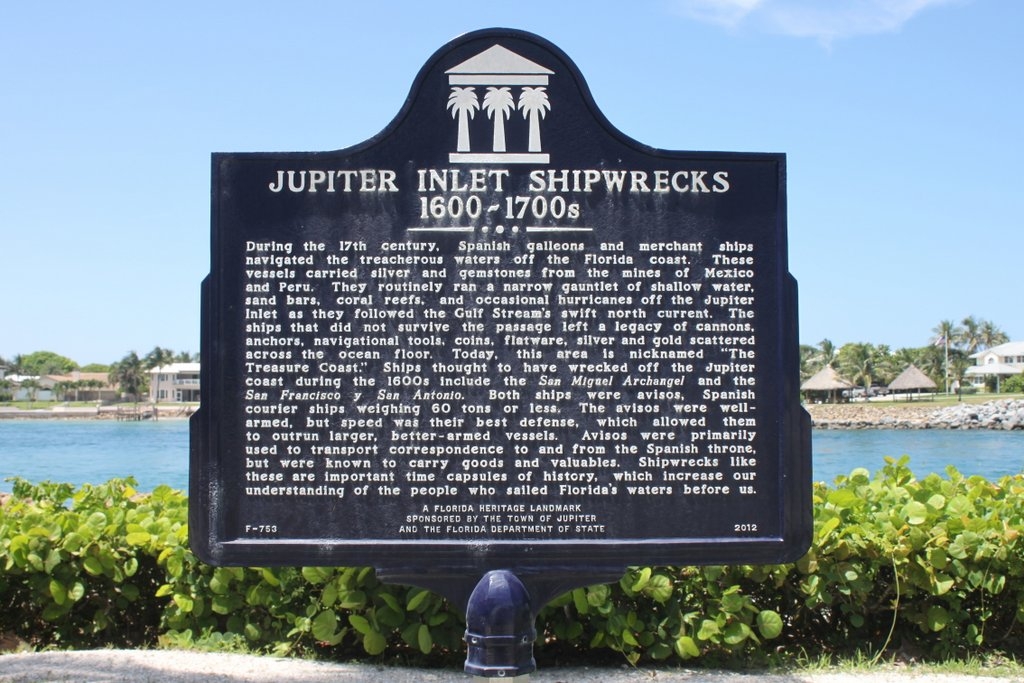 Jupiter Inlet Shipwrecks 1600-1700s Marker