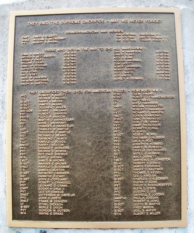 Veterans Court of Valor Roll of Honored Dead. Click for full size. Veterans Court of Valor Roll of Honored Dead image. Click for full size.