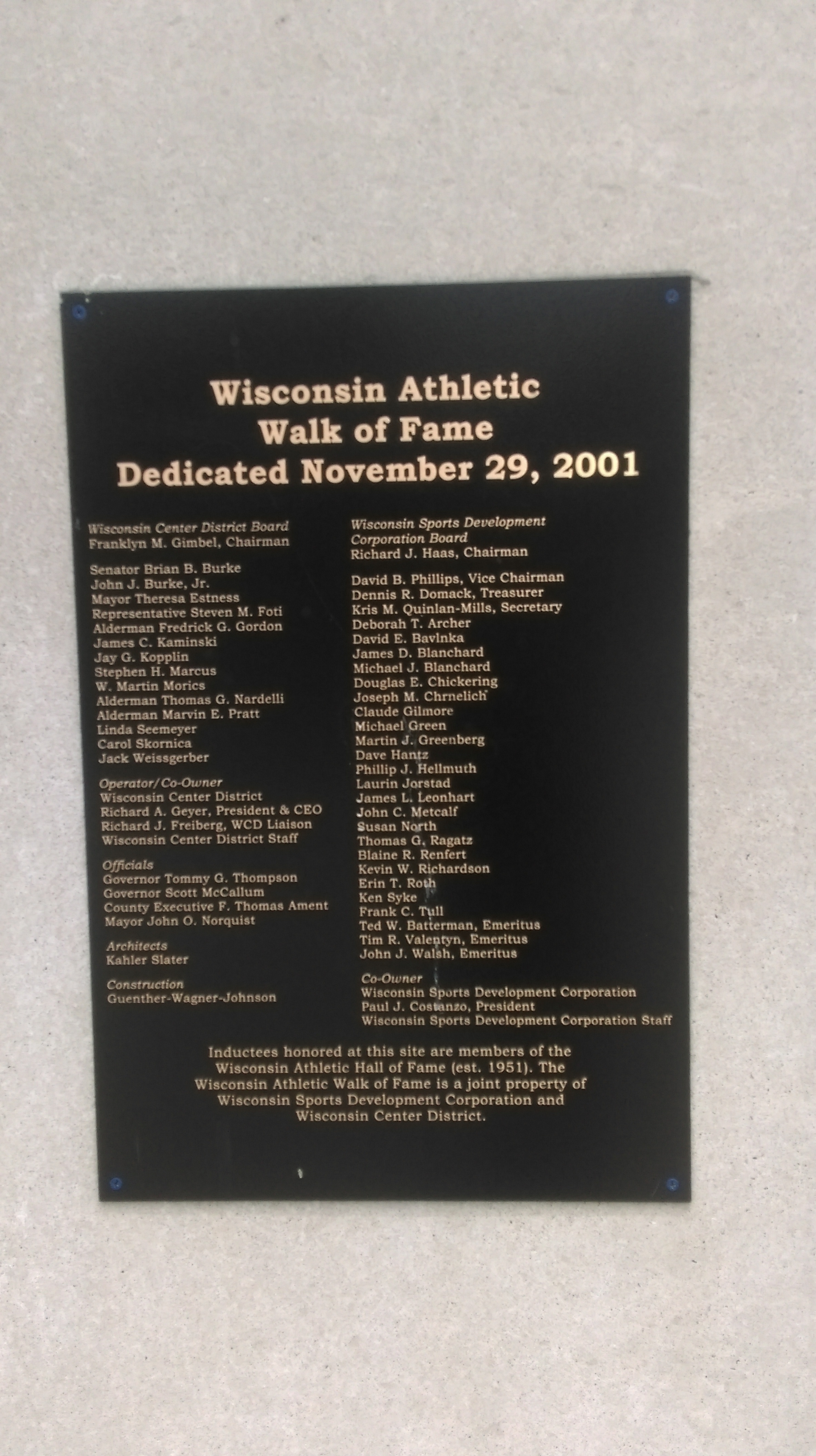 Wisconsin Athletic Walk of Fame Plaque