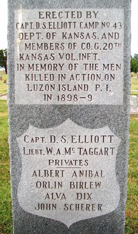 Company G, 20th Kansas Volunteer Infantry Memorial Detail. Click for full size. Company G, 20th Kansas Volunteer Infantry Memorial Detail image. Click for full size.