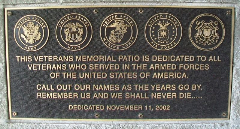 Veterans Memorial Patio Marker. Click for full size. Veterans Memorial Patio Marker image. Click for full size.