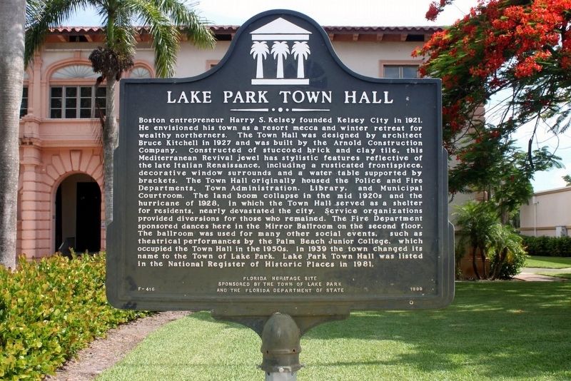 Lake Park Town Hall Marker image. Click for full size.