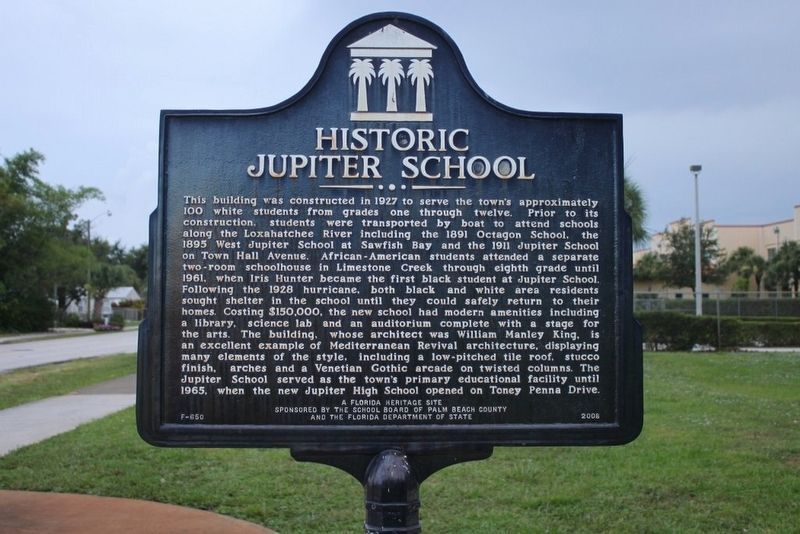 Historic Jupiter School Marker image. Click for full size.