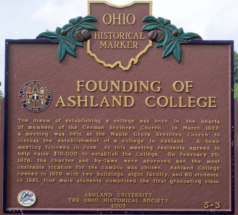 Founding of Ashland College Marker image. Click for full size.