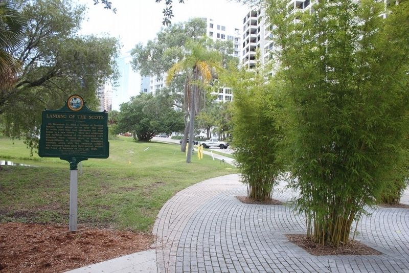 Landing of the Scots Marker looking north. Click for full size. Landing of the Scots Marker looking north image. Click for full size.