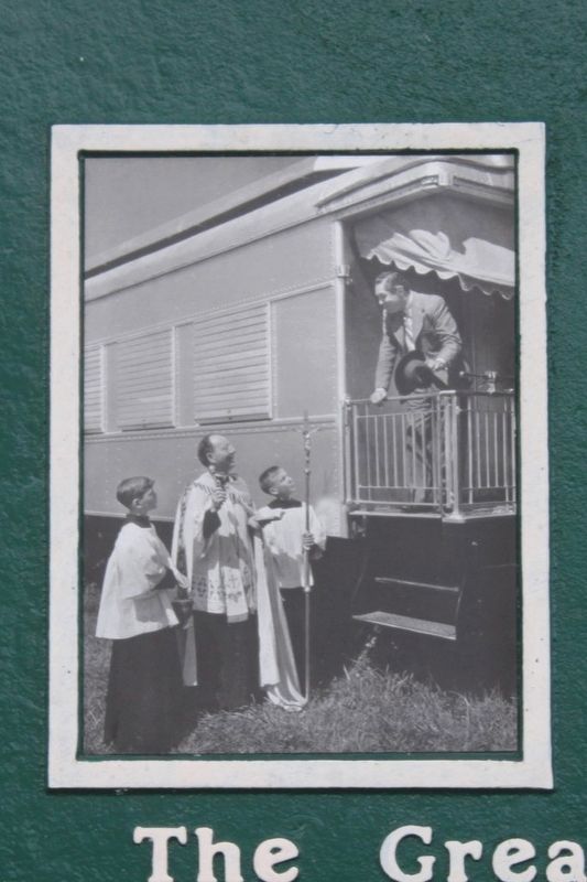 Father Elslander at circus train closeup. image. Click for full size.