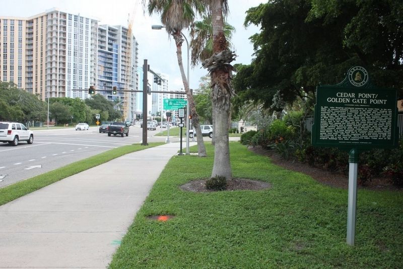 Cedar Point/Sunset Park-Cedar Point/Golden Gate Point Marker looking east on John Ringling Blvd.. Click for full size. Cedar Point/Sunset Park-Cedar Point/Golden Gate Point Marker looking east on John Ringling Blvd. image. Click for full size.
