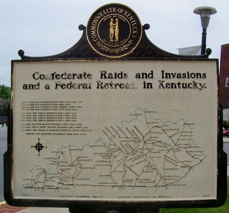 Reverse side - Confederate Raids and Invasions and a Federal Retreat in Kentucky. Click for full size. Reverse side - Confederate Raids and Invasions and a Federal Retreat in Kentucky image. Click for full size.