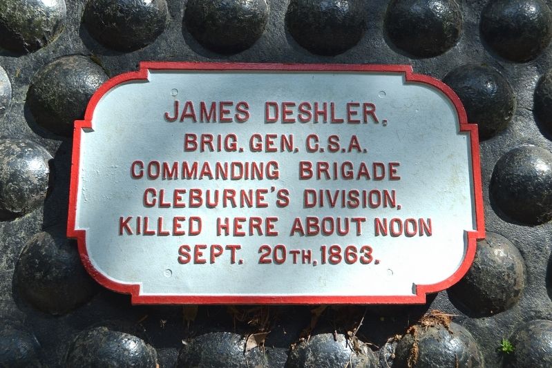 Metal Tablet on James Deshler Memorial Shell Monument image. Click for full size.