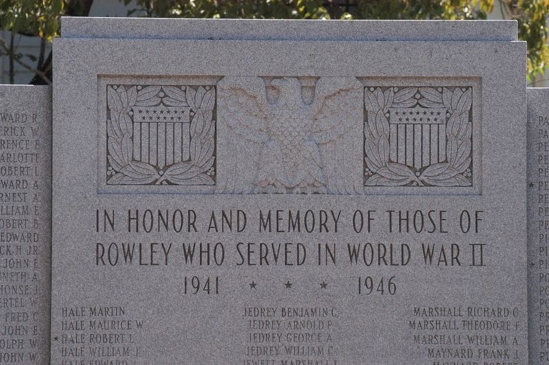 Rowley Massachusetts World War II Honor Roll Marker. Click for full size. Rowley Massachusetts World War II Honor Roll Marker image. Click for full size.