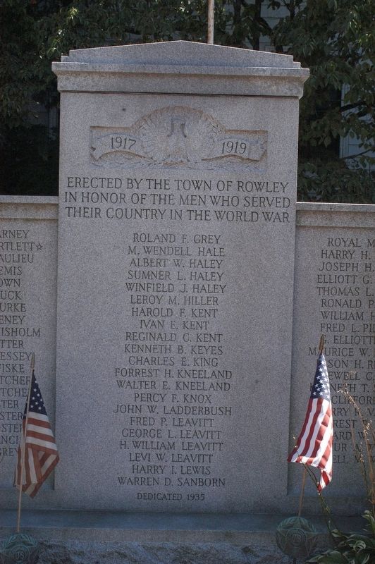 Rowley Massachusetts World War I Honor Roll Marker image. Click for full size.
