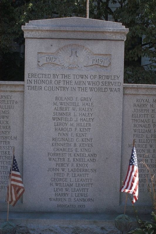 Rowley Massachusetts World War I Honor Roll Marker. Click for full size. Rowley Massachusetts World War I Honor Roll Marker image. Click for full size.