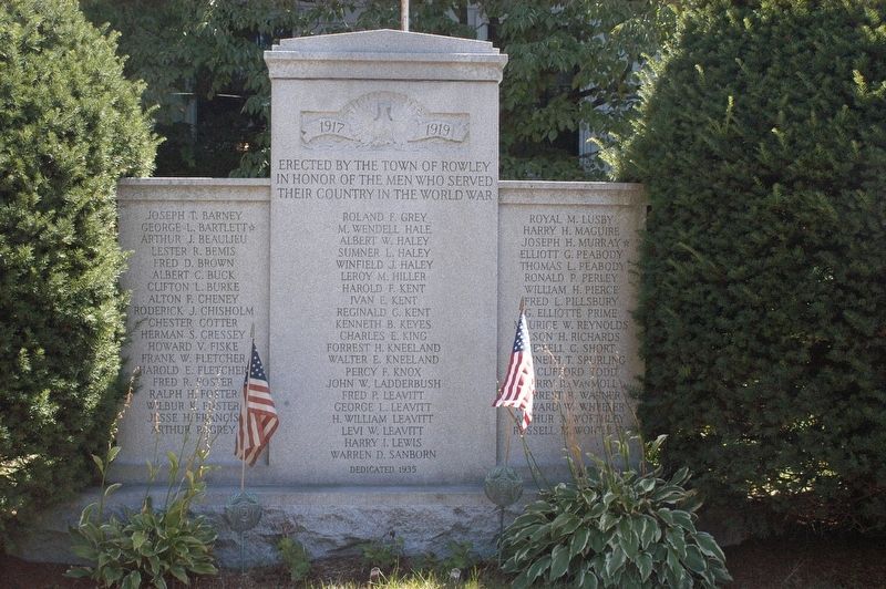 Rowley Massachusetts World War I Honor Roll Marker. Click for full size. Rowley Massachusetts World War I Honor Roll Marker image. Click for full size.