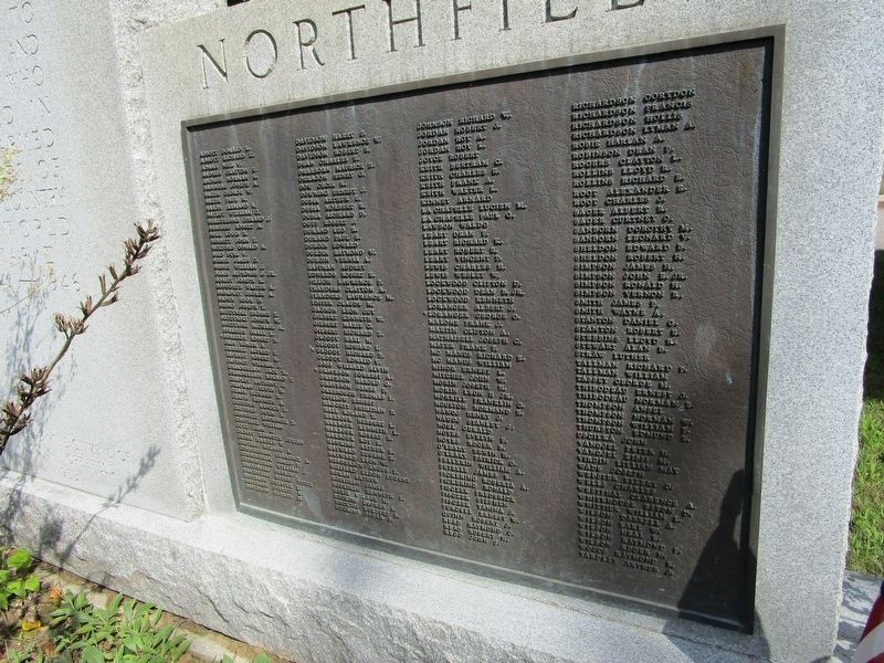 Northfield WWII Names. Click for full size. Northfield WWII Names image. Click for full size.