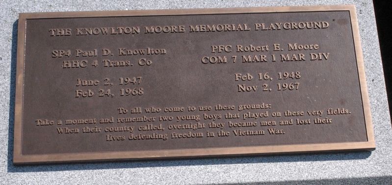 Knowlton Moore Memorial Playground Marker image. Click for full size.