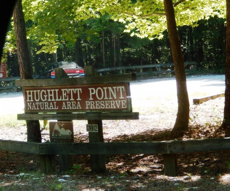 Hughlett Point Natural Area Preserve sign at entrance to the cutout image. Click for full size.