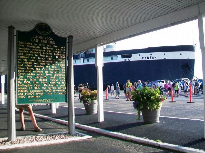 Ludington Car Ferries Marker and S.S. <i>Spartan</i> image. Click for full size.