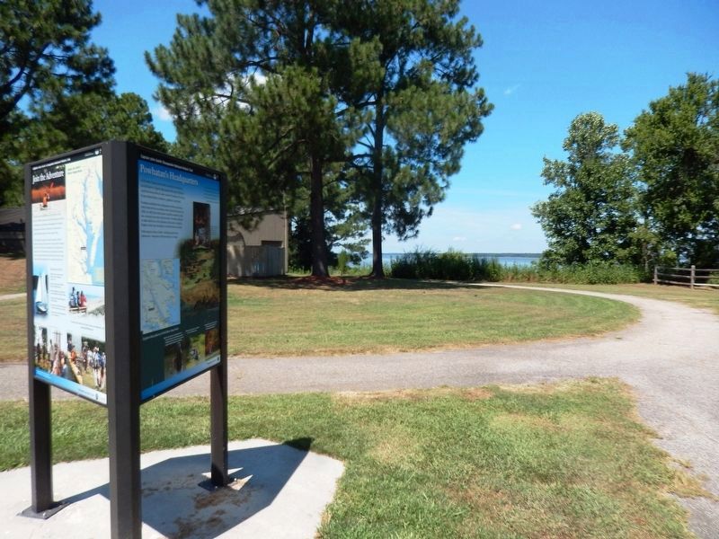 Powhatan�s Headquarters Marker with the York River in the background image. Click for full size.