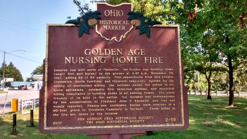Golden Age Nursing Home Fire / Killed in the Fire Marker. Click for full size. Golden Age Nursing Home Fire / Killed in the Fire Marker image. Click for full size.
