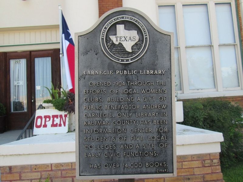Carnegie Public Library Marker. Click for full size. Carnegie Public Library Marker image. Click for full size.