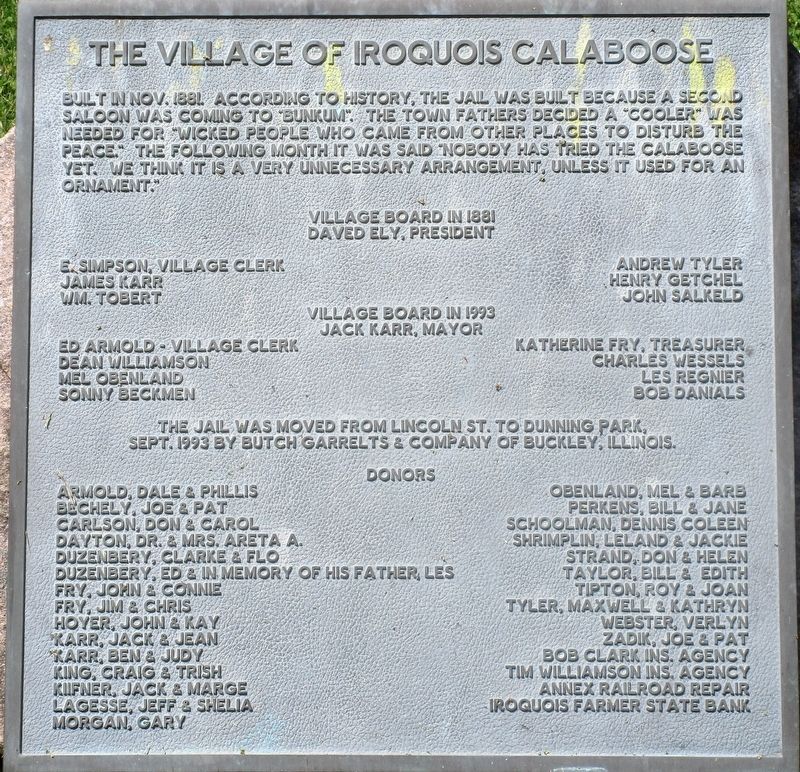 The Village of Iroquois Calaboose Marker image. Click for full size.