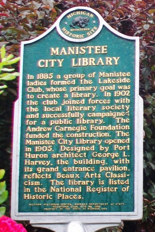 Manistee City Library Marker image. Click for full size.