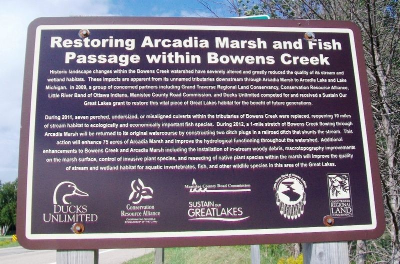 Restoring Arcadia Marsh and Fish Passage within Bowens Creek Marker. Click for full size. Restoring Arcadia Marsh and Fish Passage within Bowens Creek Marker image. Click for full size.