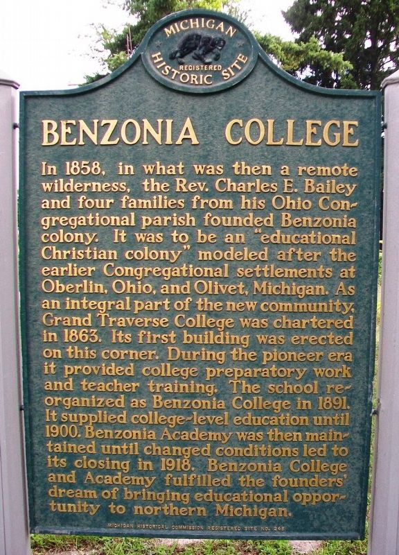 Benzonia College Marker image. Click for full size.