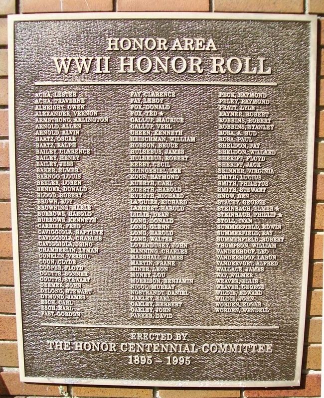 Honor Area WWII Honor Roll Marker. Click for full size. Honor Area WWII Honor Roll Marker image. Click for full size.