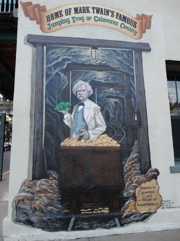 Home of Mark Twain Famous Jumping Frog of Calaveras County Mural image. Click for full size.