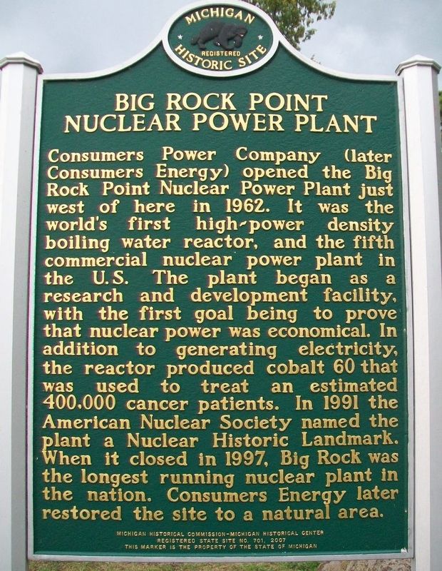 Big Rock Point Nuclear Power Plant Marker (Side B) image. Click for full size.