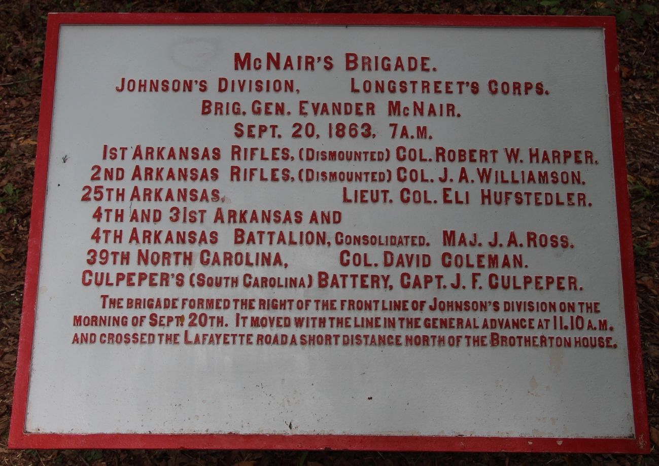 McNair's Brigade Marker. Click for full size. McNair's Brigade Marker image. Click for full size.