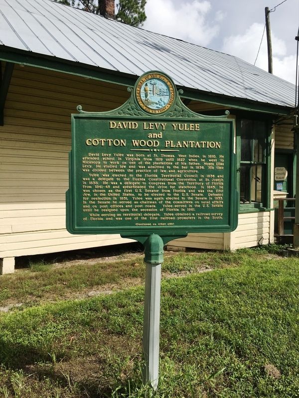 David Levy Yulee and Cotton Wood Plantation Marker image. Click for full size.