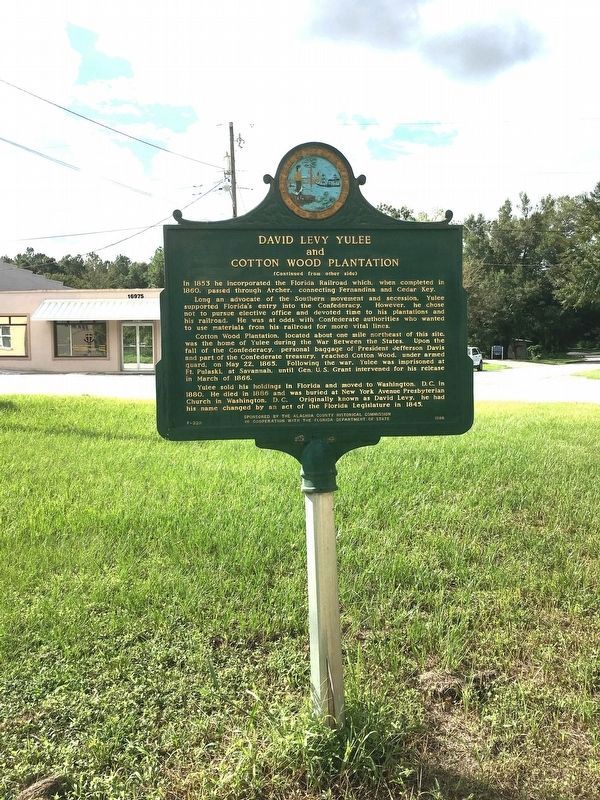 David Levy Yulee and Cotton Wood Plantation Marker Side 2 image. Click for full size.