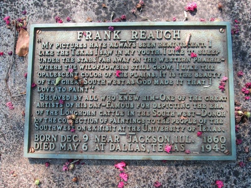 Frank Reaugh Plaque on Grave. Click for full size. Frank Reaugh Plaque on Grave image. Click for full size.