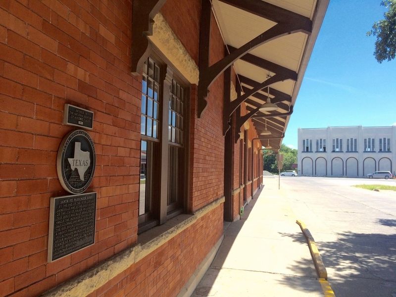 View of marker on west side of depot. image. Click for full size.