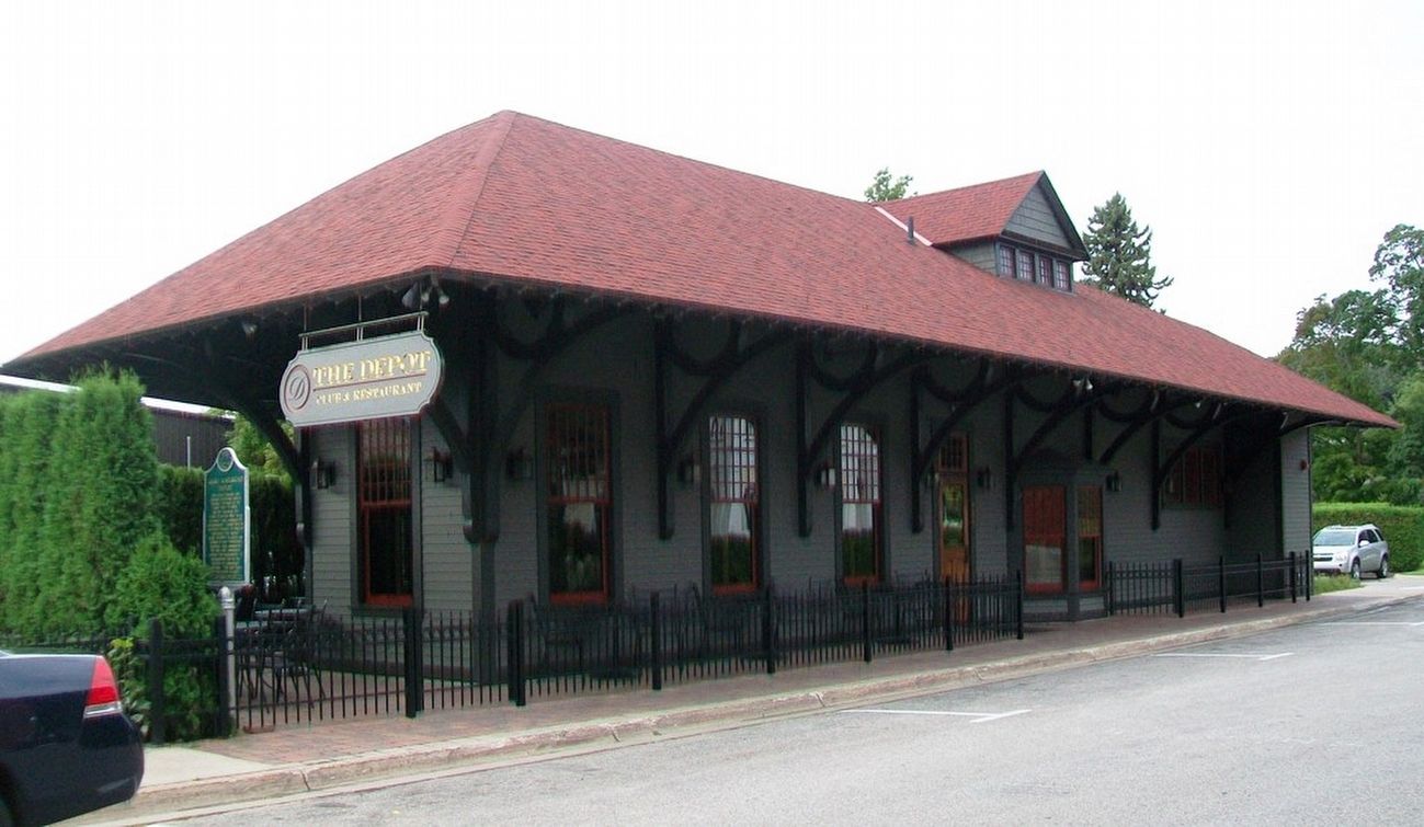 GR&I Railroad Depot and Marker. Click for full size. GR&I Railroad Depot and Marker image. Click for full size.
