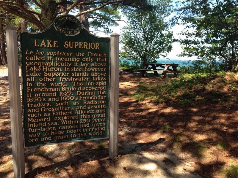 Lake Superior Marker with Lake Superior in background. Click for full size. Lake Superior Marker with Lake Superior in background image. Click for full size.