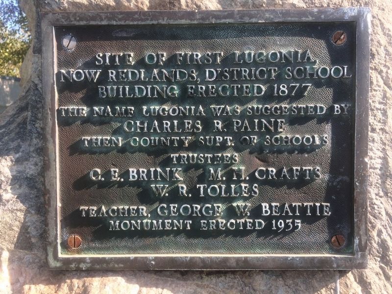 First Lugonia School Marker image. Click for full size.