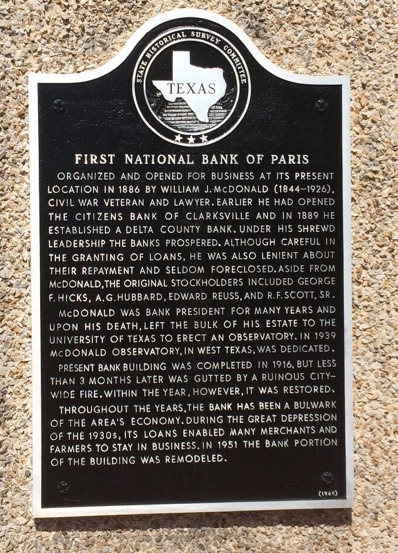 First National Bank of Paris Marker image. Click for full size.