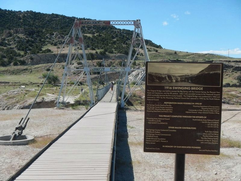 1916 Swinging Bridge and Marker image. Click for full size.