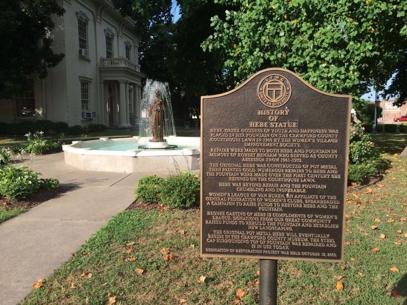 Hebe Statue, fountain & marker at Crawford County Courthouse. image. Click for full size.