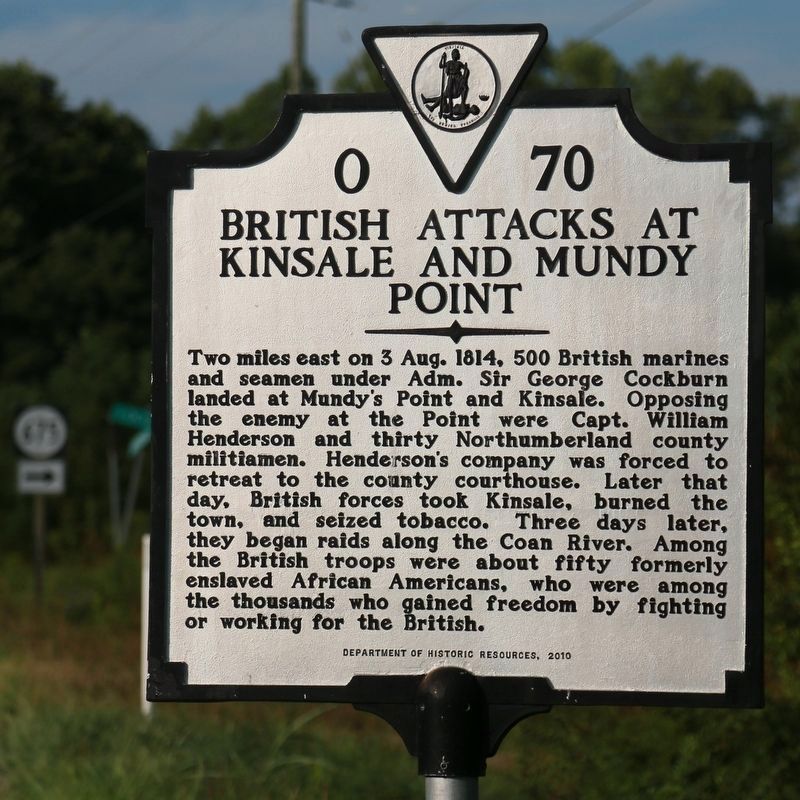 British Attacks at Kinsale and Muddy Point Face of Marker image. Click for full size.
