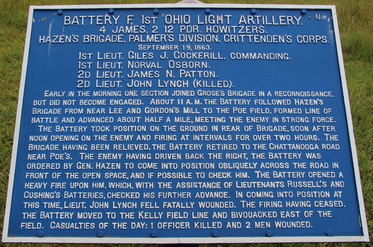 Battery F, 1st Ohio Light Artillery Marker image. Click for full size.