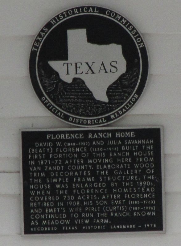 Florence Ranch Home Texas Historical Marker. Click for full size. Florence Ranch Home Texas Historical Marker image. Click for full size.